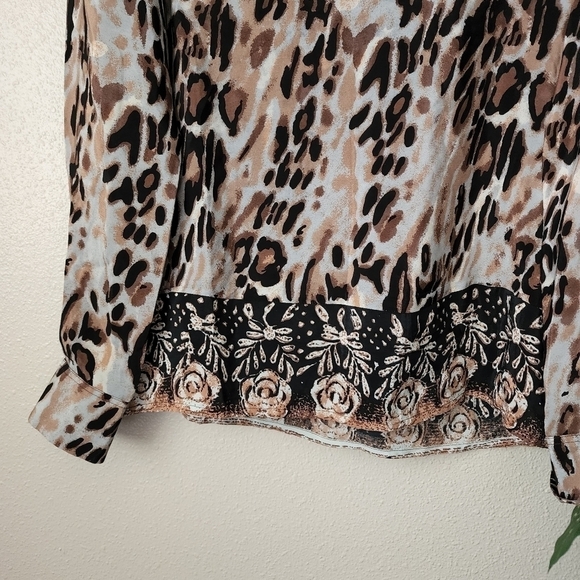 Tolani Silk Leopard Paisley Peasant Lightweight Blouse Womens Small - Picture 5 of 8